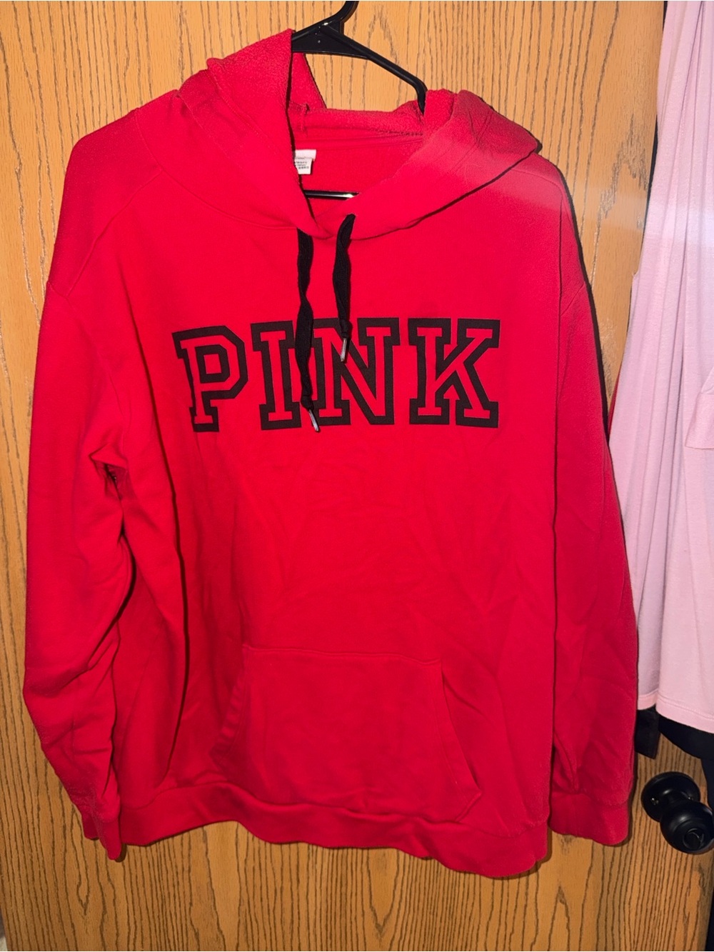 PINK Victoria's Secret Bright Red Pullover Hoodie with Black Logo